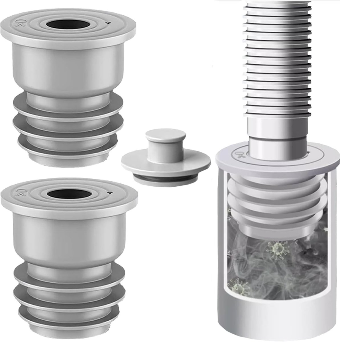 Hose Seal voor Wasmachine - 2 Stuks 45-50mm, Grijze Afvoerplug voor Keuken en Badkamer, Waterdicht en Geurvrij