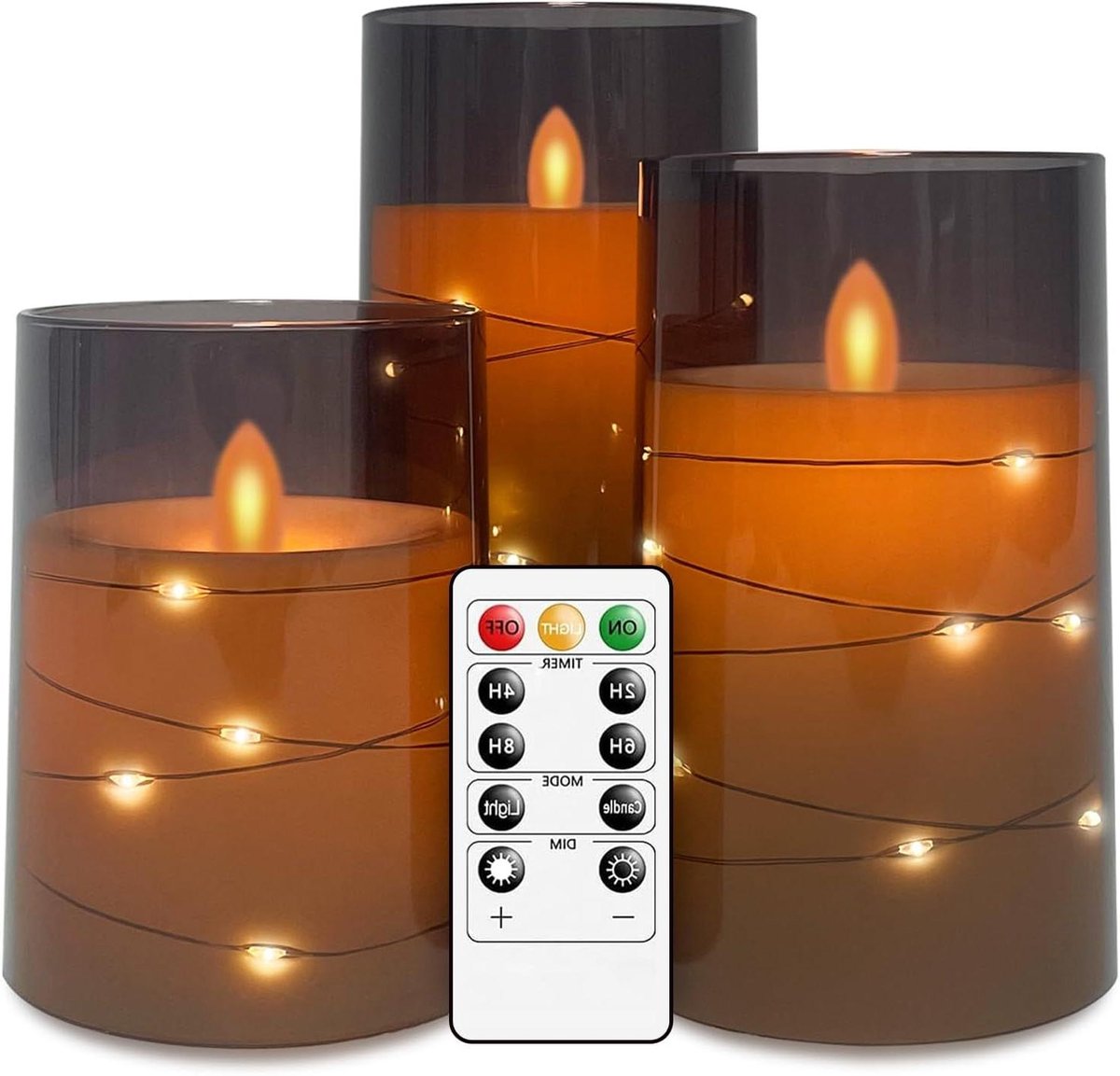 Ledkaarsen Set - Decoratieve Kaarsen - Sfeerverlichting Creëren - Bewegende Lont - Set van 3 - Grijs
