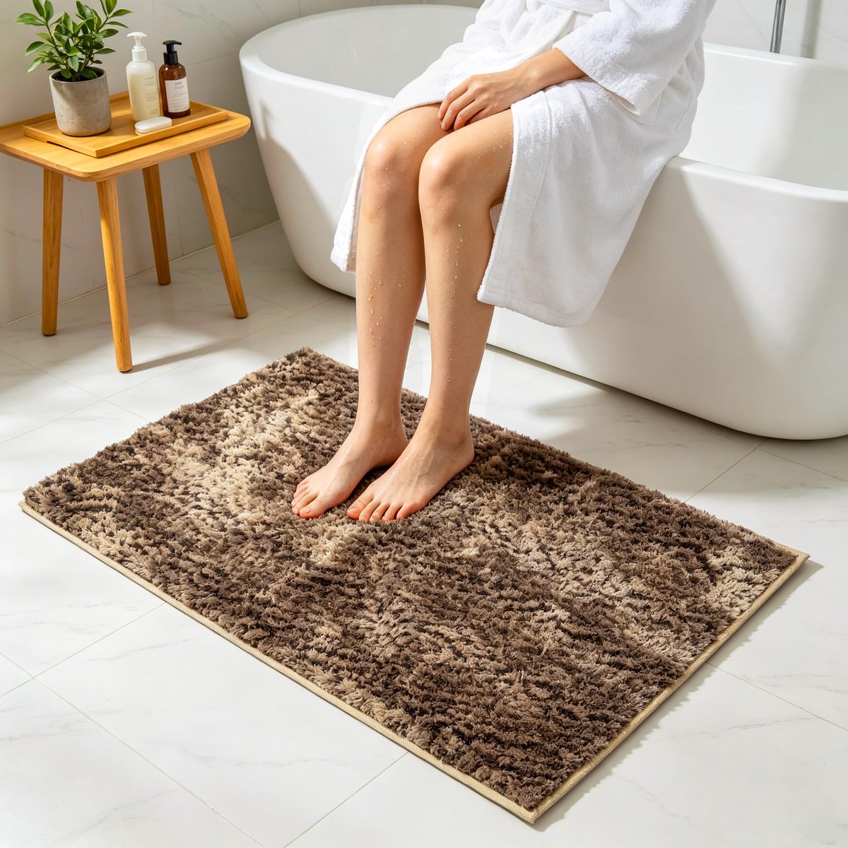 Badmat 50x80cm - Bruin Kaki - Antislip Zacht - Waterabsorberend - ShopVlot