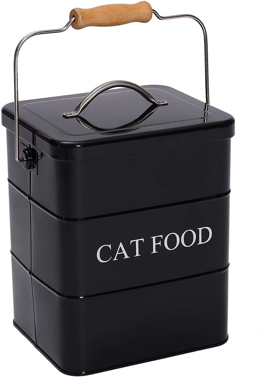 Katvoeropslagblik met Deksel en Lepel - Ideaal voor Kattenvoer en Snacks - Zwart en Praktisch