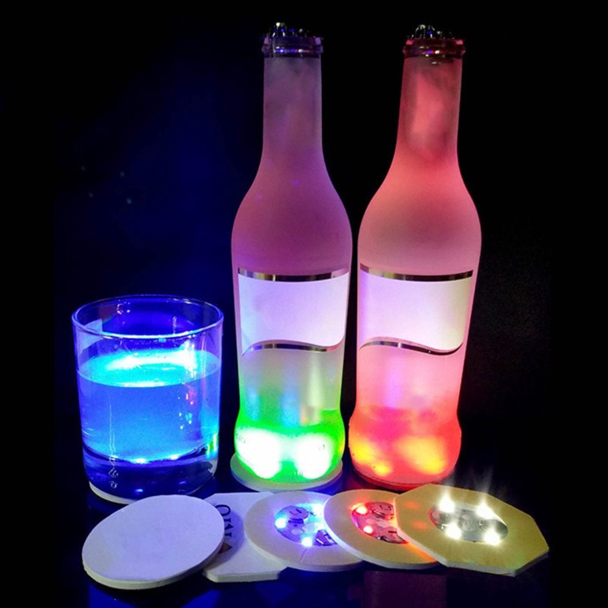 LED Flessenlampjes - Lichtgevende Stickers - Feestelijke Verlichting - Zelfklevend met 7 Kleuren - 5 cm Rond