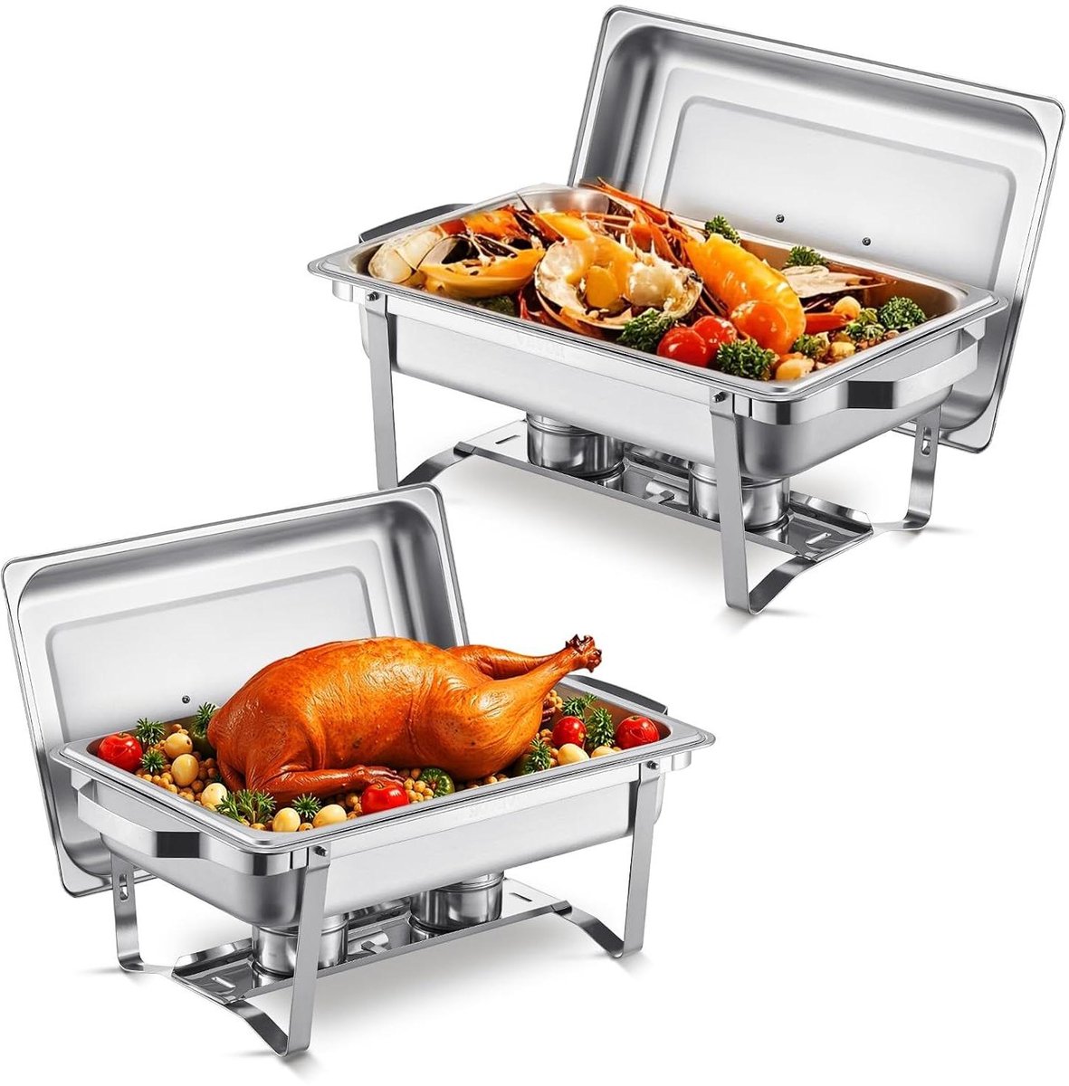 Voedselwarmerset - Buffetpan set - Feestelijke catering - Roestvrij staal - 75 liter - Zilver