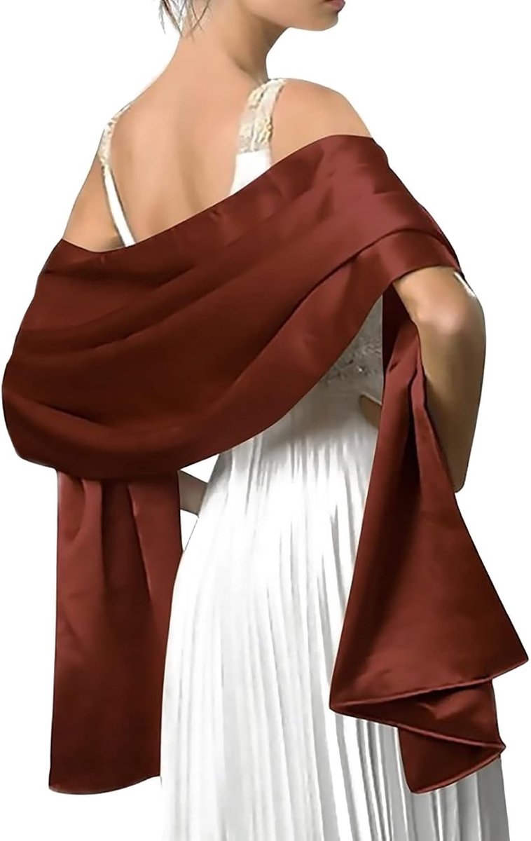Elegante Satijnen Chiffon Avond Sjaals voor Bruiloften, Feestjes en Proms - Lichtgewicht Damescape in Donkerbruin, One Size