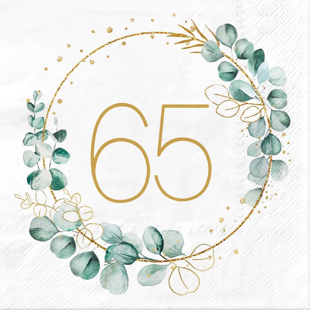 Sprinlot Servetten 65e verjaardag, 40 stuks servetten eucalyptus decoratie 65e verjaardag man vrouw, Happy Birthday 65 - ShopVlot