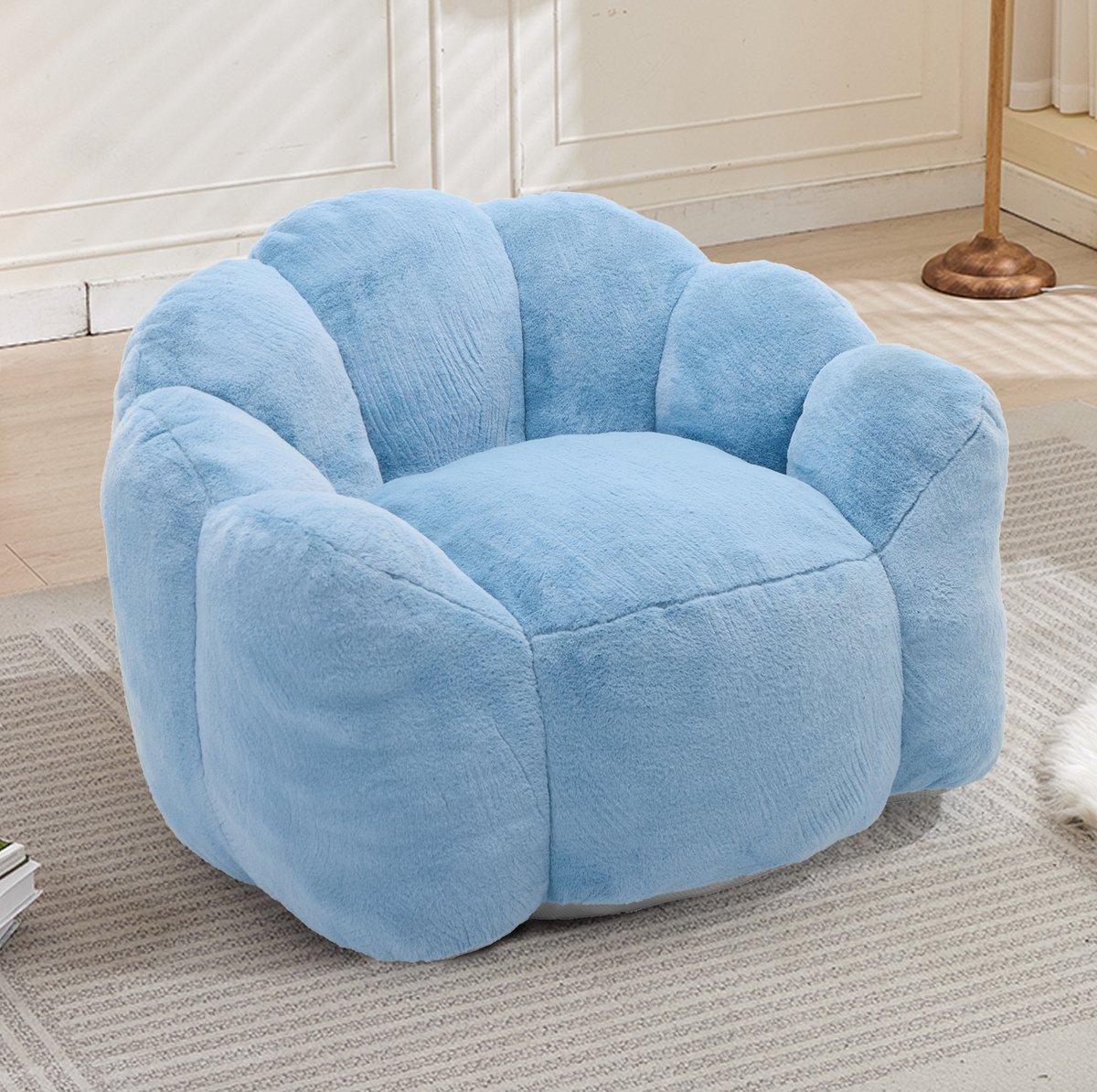 DESMIU Zitzakstoel Lotusvorm 47 X 45 X 34 Cm Comfortabel Met Rugleuning En Zachte Fluweellook Voor Woonkamer En Slaapkamer Blauw