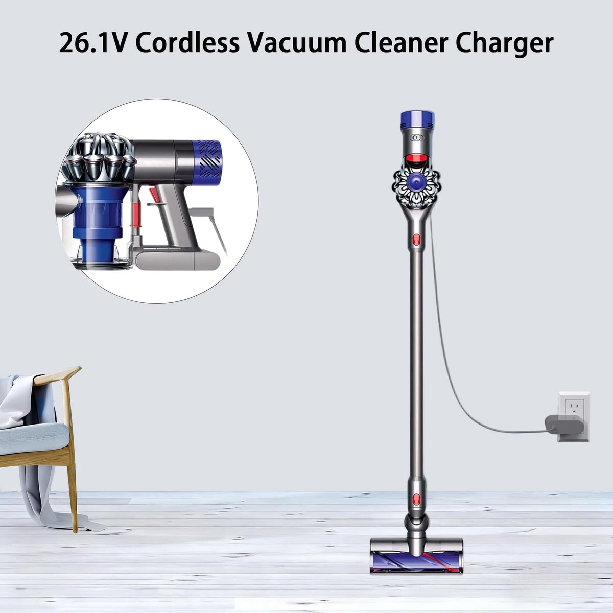 Oplader 26.1V - Acculaadkabel - Compatibel met Dyson V6, V7, V8 - Ideaal voor auto en boot - ShopVlot