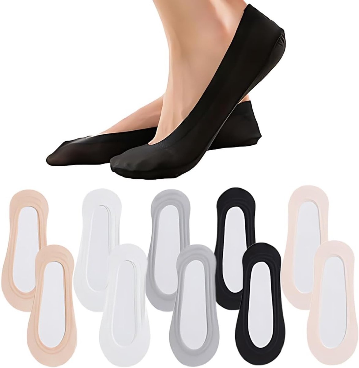 Onzichtbare Sokken voor Dames - Gemengde Kleur - EU35-39 - Zijdeachtig Katoen met Antislip - Voor Sneakers en Mocassins