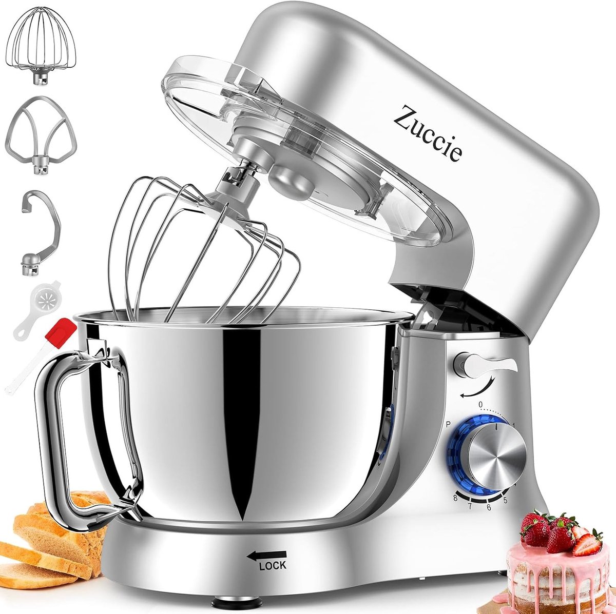 Keukenmachine - Zilver - 5 l - Roestvrijstalen Kom - Voor Deeg en Mixen