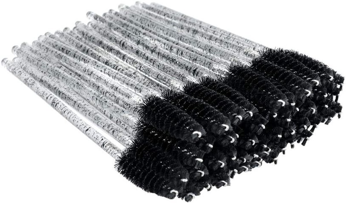 Set van 50 Wimperborstels, Wimperkam en Oogbrauwborstels voor Perfecte Oogmake-up, Zwart