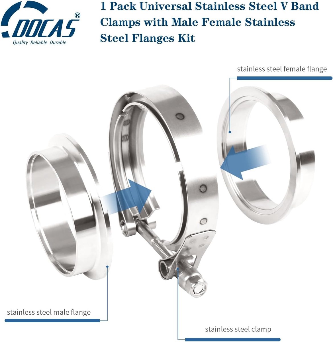 1 Stuk V Band Klem 76.2 mm (3.0 Inch) Volledig RVS met Flenzen, Turbo Slang en Snelle Ontgrendeling voor Uitlaatsystemen
