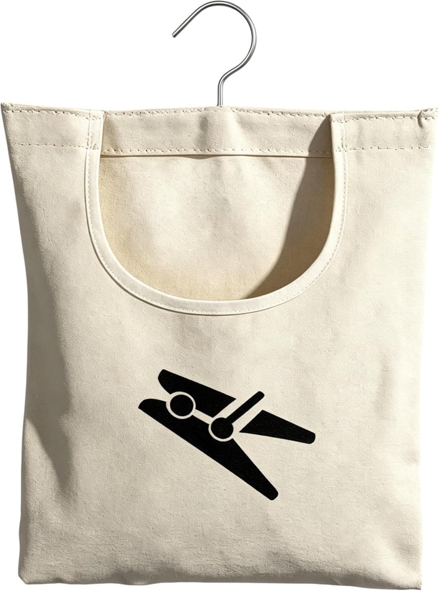 Wasknijper tas 32x11 cm - handige tas voor wasknijpers met haken, opbergoplossing van katoen, wit en duurzaam