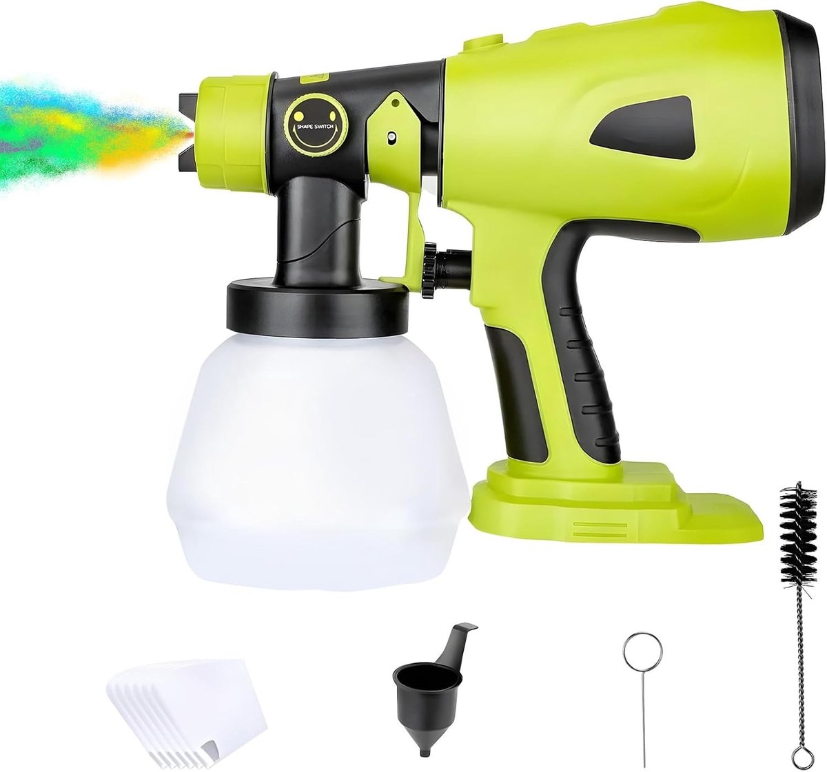 Draadloze Verfspuit met 4 Nozzles en 1000ml Container voor Muren, Tuinhekken en Doe-Het-Zelf Klussen, Handheld HVLP Verfspuit voor Thuisgebruik