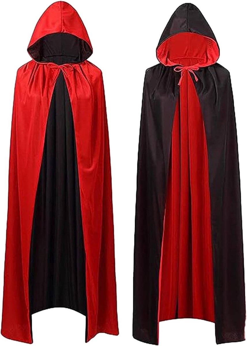 Dubbelzijdige Vampiercape in Zwart/Rood voor Cosplay en Halloween, Geschikt voor Kinderen en Volwassenen, 120 cm