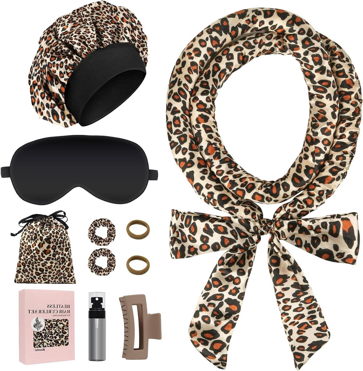 Satijnen krulspelden - Hittevrije krulband - Haar krullen - Zacht materiaal - 178 cm - Oranje luipaard