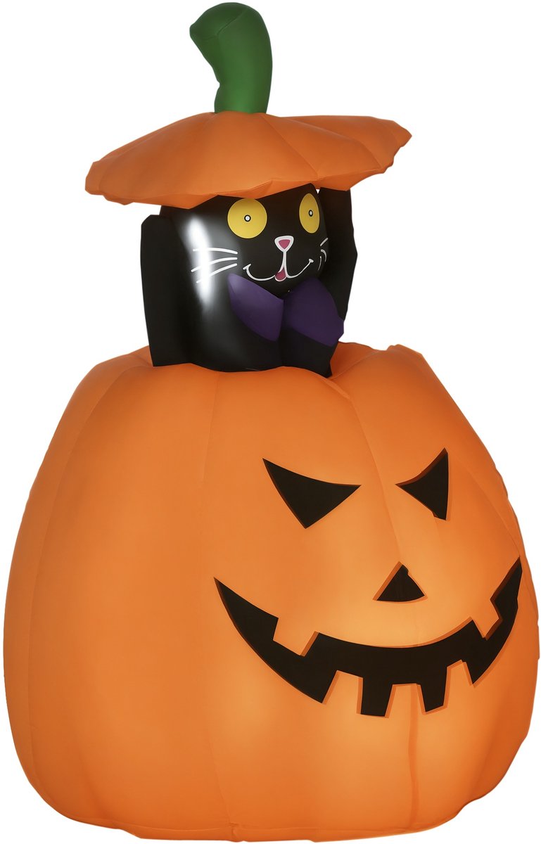 Outsunny Opblaasbare Halloween Pompoen Polyesterstof 76L x 64B x 115H cm Oranje