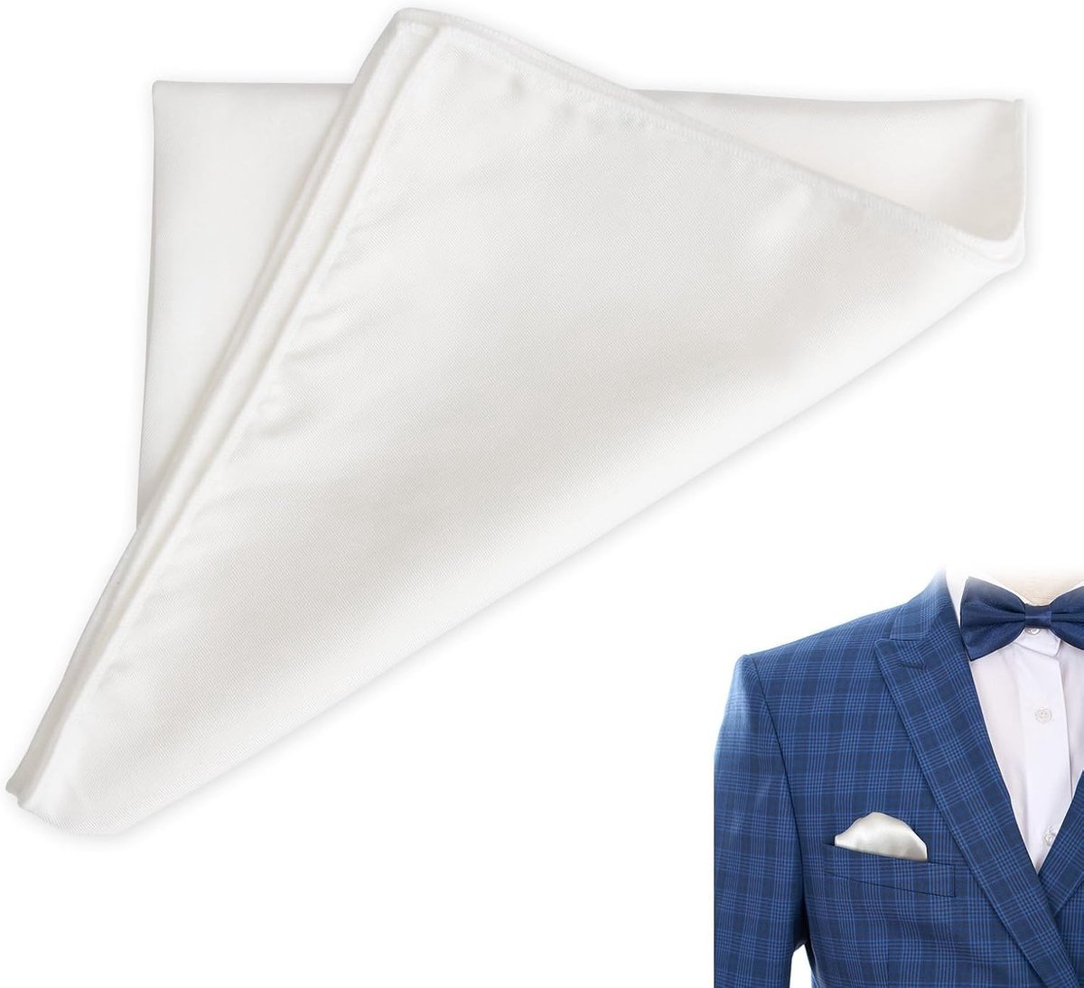 Elegante Zijde Pocket Square voor Mannen, 35x35cm, Zachte Prefolded Zakdoeken, Perfect voor Trouw, Zakelijk en Feestelijke Gelegenheden, Witte Accessoires voor Kostuum
