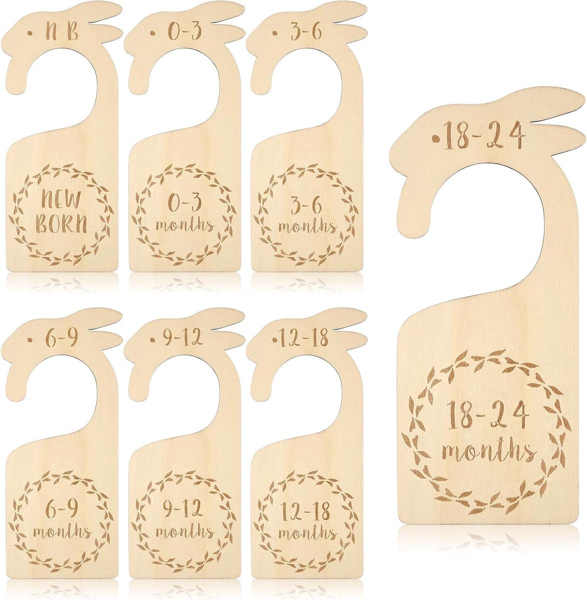 Houten maatverdelers voor babykleding, 7 stuks, kledingindeling, kastorganisatie en maatclassificatie