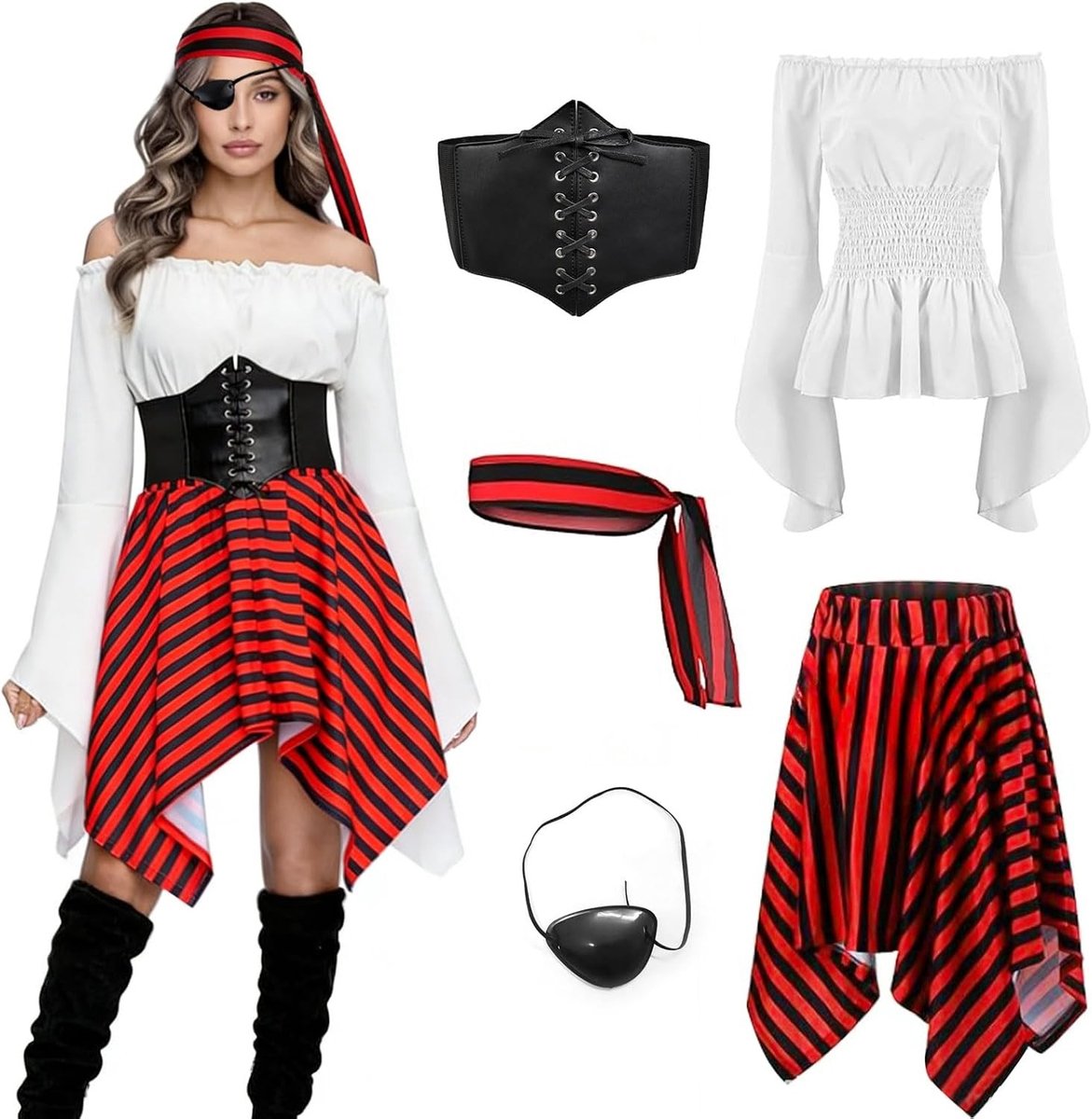 Piratenkostuum voor dames - Geweldig piratenoutfit voor Halloween, carnaval en feestjes met accessoires