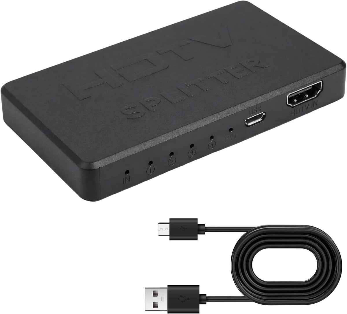 HDMI Splitter 4K met 1 Ingang en 4 Uitgangen, Multi HDMI Splitter voor TV, Monitor en Projector, Ondersteunt HDR, 3D en HDCP
