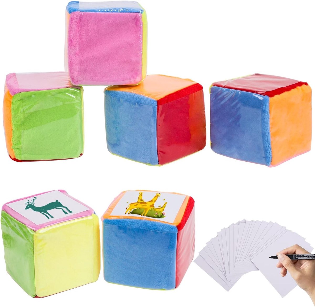 Set van 2 Grote Schuimblokken met 24 Lege Kaarten, 1 Pen en Opbergtas voor Kleuters, School en Vroeg Leren - Creatief en Kleurig Educatief Speelgoed