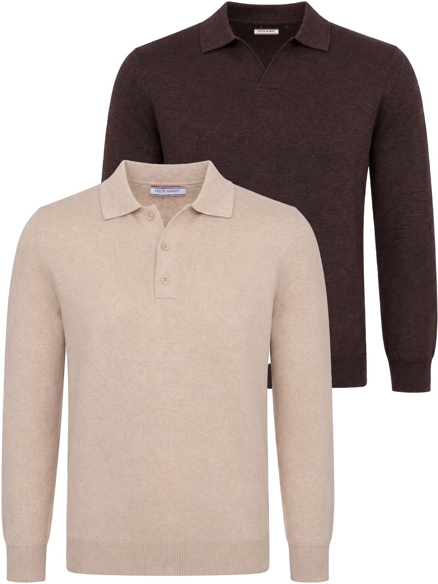 Felix Hardy Set Van 2 Truien Met Polokraag - 100% Katoen Heren Beige-Bruin - Xl