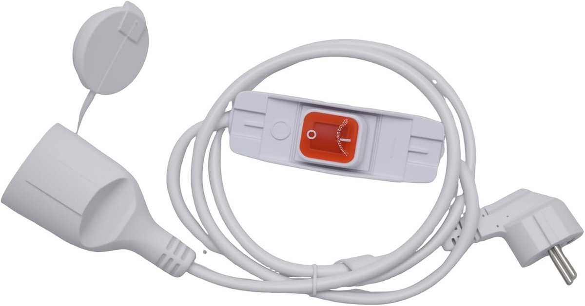 1.5 m 90° Wit Schuko Verlengsnoer met Schakelaar, IP44 Bescherming voor Huishouden, Tuin en Bouw, 3 x 1.0 mm² Koperleiding