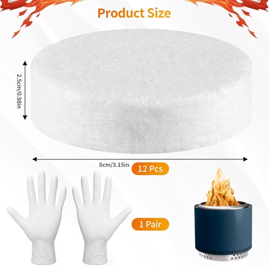 12 stuks keramische wol voor bio-ethanol, hittebestendige glaswol voor ethanolhaarden, isolatiemateriaal en branders tot 1160 °C — afbeelding 5