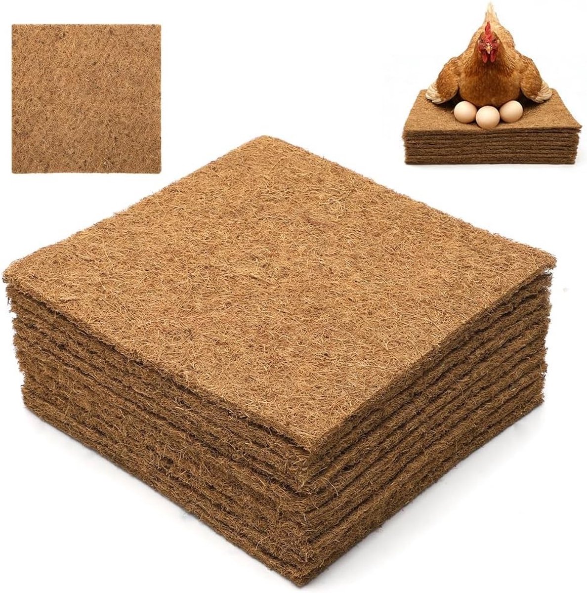 Set van 10 Kippen Nesten, 30 x 30 cm, Natuurlijke Kokosvezels, Herbruikbare en Absorberende Nestmatten voor Kippenhok, Ideaal voor Eieren en Warmtebehoud