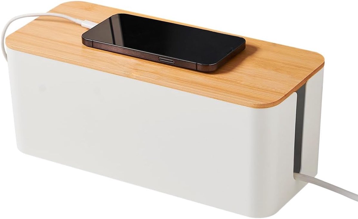 32 x 13,6 x 12 cm kabelbox, praktische kabelmanagementbox met bamboedeksel voor netjes kabelgeleiding, kabelbox voor - ShopVlot