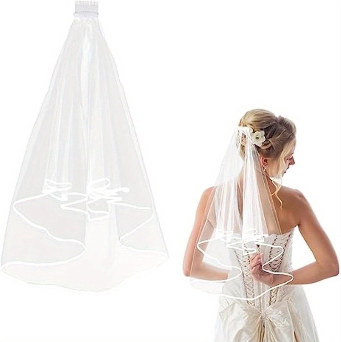 Korte Elegante Bruidsluier met Kam, Tulle Bruidsaccessoire voor Trouwen, Kostuumfeest en Fotografie, 60-80 cm