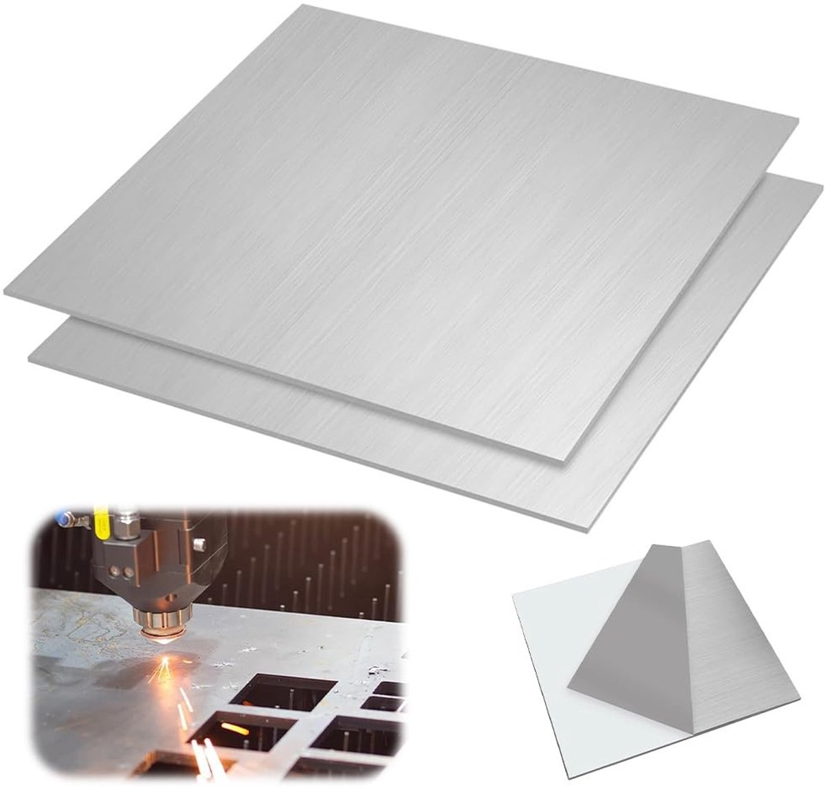 Roestvrijstalen platen 15 cm x 15 cm x 2 mm, geborsteld oppervlak voor snijden, lassen en graveren, ideaal voor doe-het-zelf projecten en knutselwerk