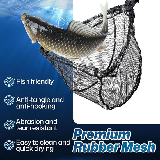 Schepnet Vissen - Opvouwbaar Visnet - Vangst Zonder Kramp - Rubber Gecoat Net - 90 cm Uitschuifbaar - Zwart — afbeelding 2