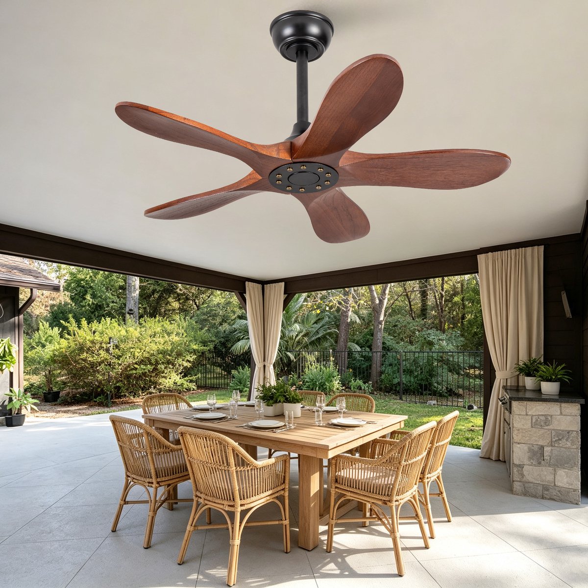 Plafondventilator 36 inch zonder verlichting - zes-snelheden omkeerbare ventilator - antidiefstalmodus - geheugenfunctie voor snelheid - vijf massief houten bladen - ideaal voor kleine appartementen, serres en patio's – foto 2