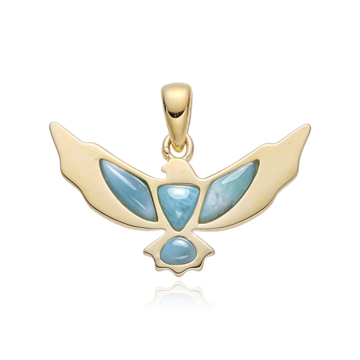 Cavill - Zilveren hanger met Larimar Cabochons 1,93 ct - 925 Sterling Zilver Verguld - Modern Abstract Vogelmotief - Handgemaakte unisex sieraden