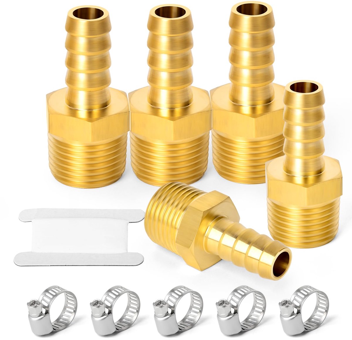 Luchtslangkoppelingen 1/2" bar x 12mm - MBSP pijpadapter - 5 slangklemmen - ideaal voor betrouwbare verbindingen - ShopVlot
