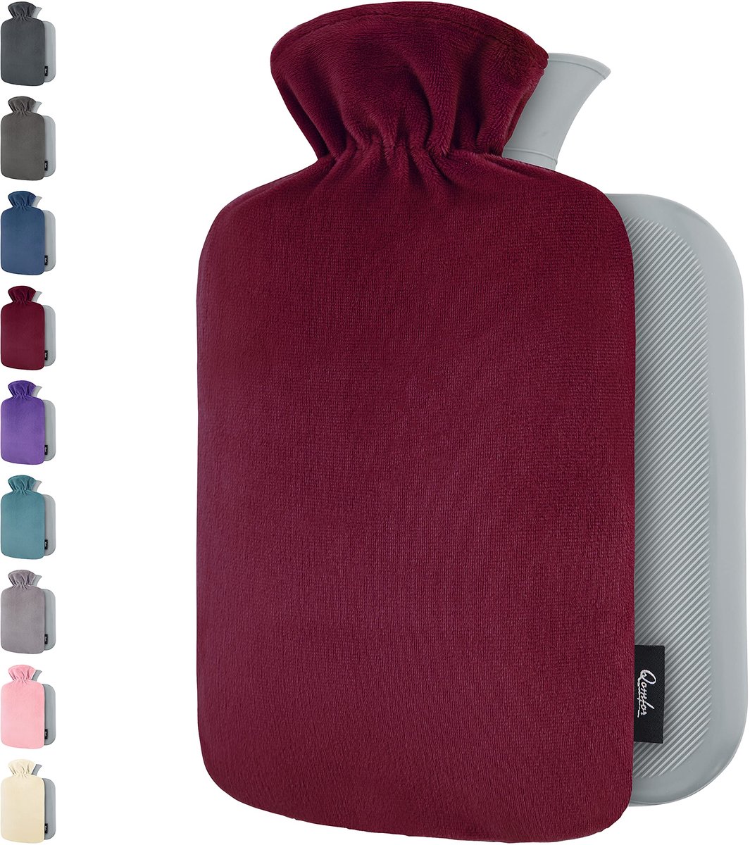Warmwaterkruik 2 l - zachte premium fleece hoes - bordeaux - verwarmingspad voor menstruatiecomfort - ShopVlot