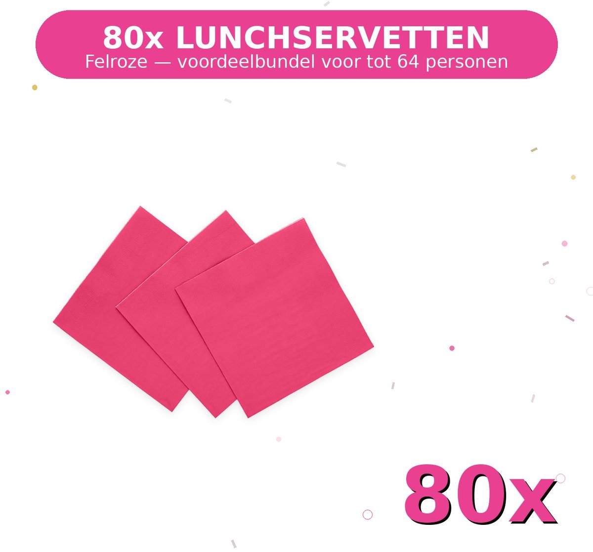 Lunch servetten 33x33cm FSC Felroze - Voordeelverpakking 80 Stuks voor tot 64 Personen - Feestartikelen