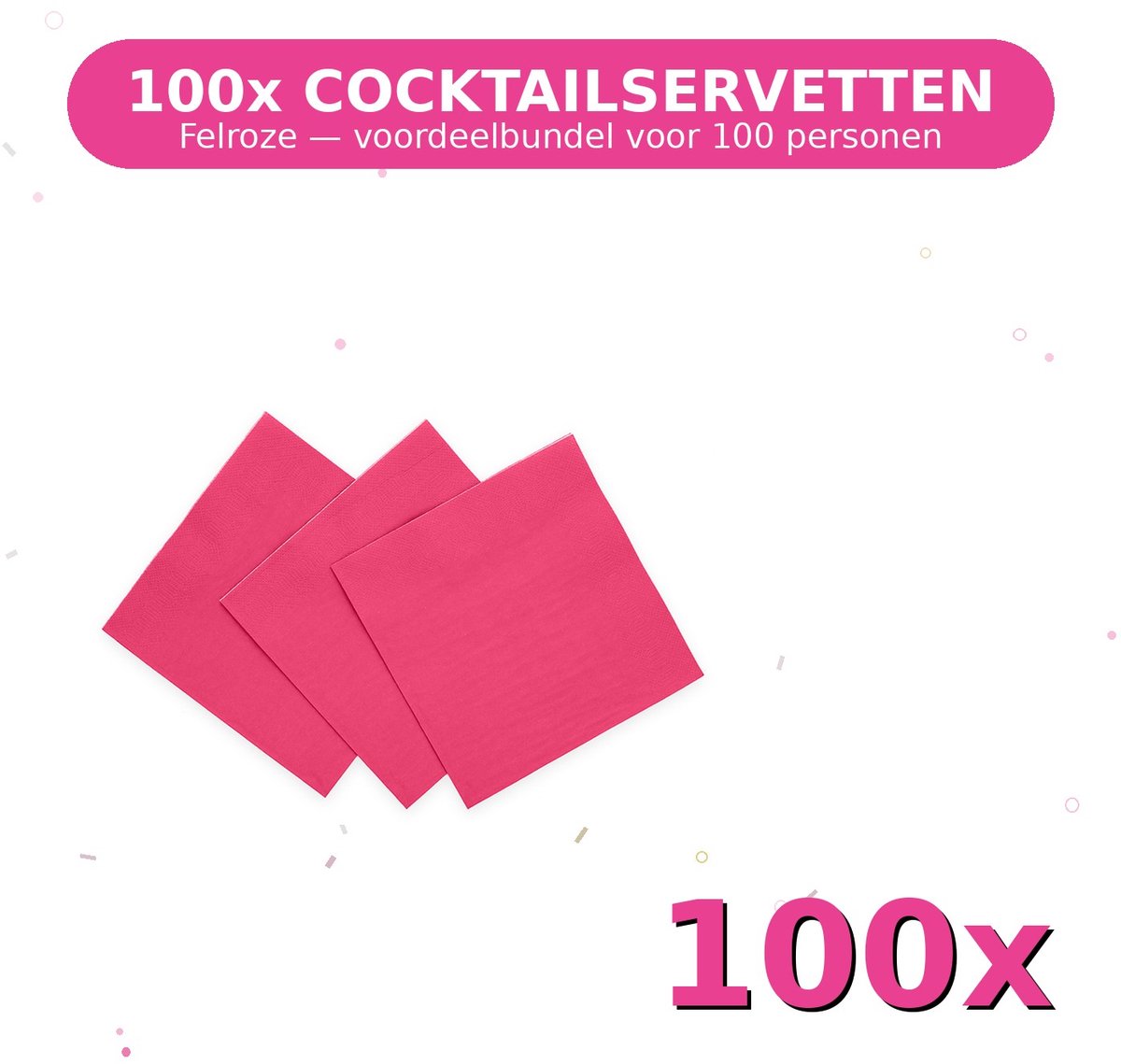 Cocktail servetten 24x24cm FSC Felroze - Voordeelverpakking 100 Stuks voor tot 100 Personen - Feestartikelen
