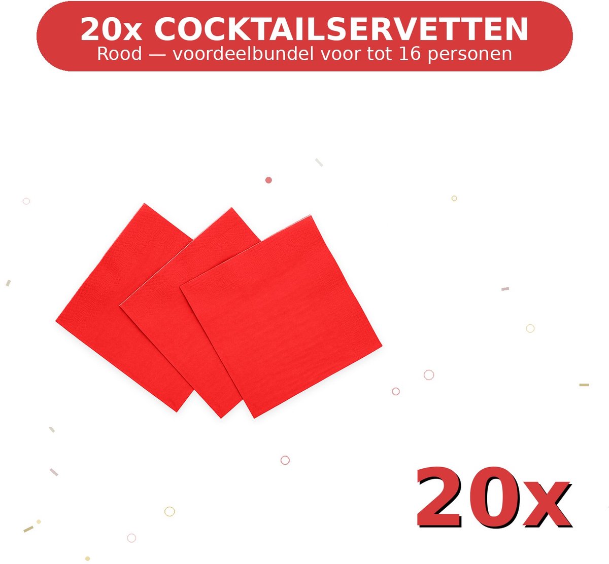 Cocktail servetten 24x24cm FSC Rood - Voordeelverpakking 20 Stuks voor tot 16 Personen - Feestartikelen