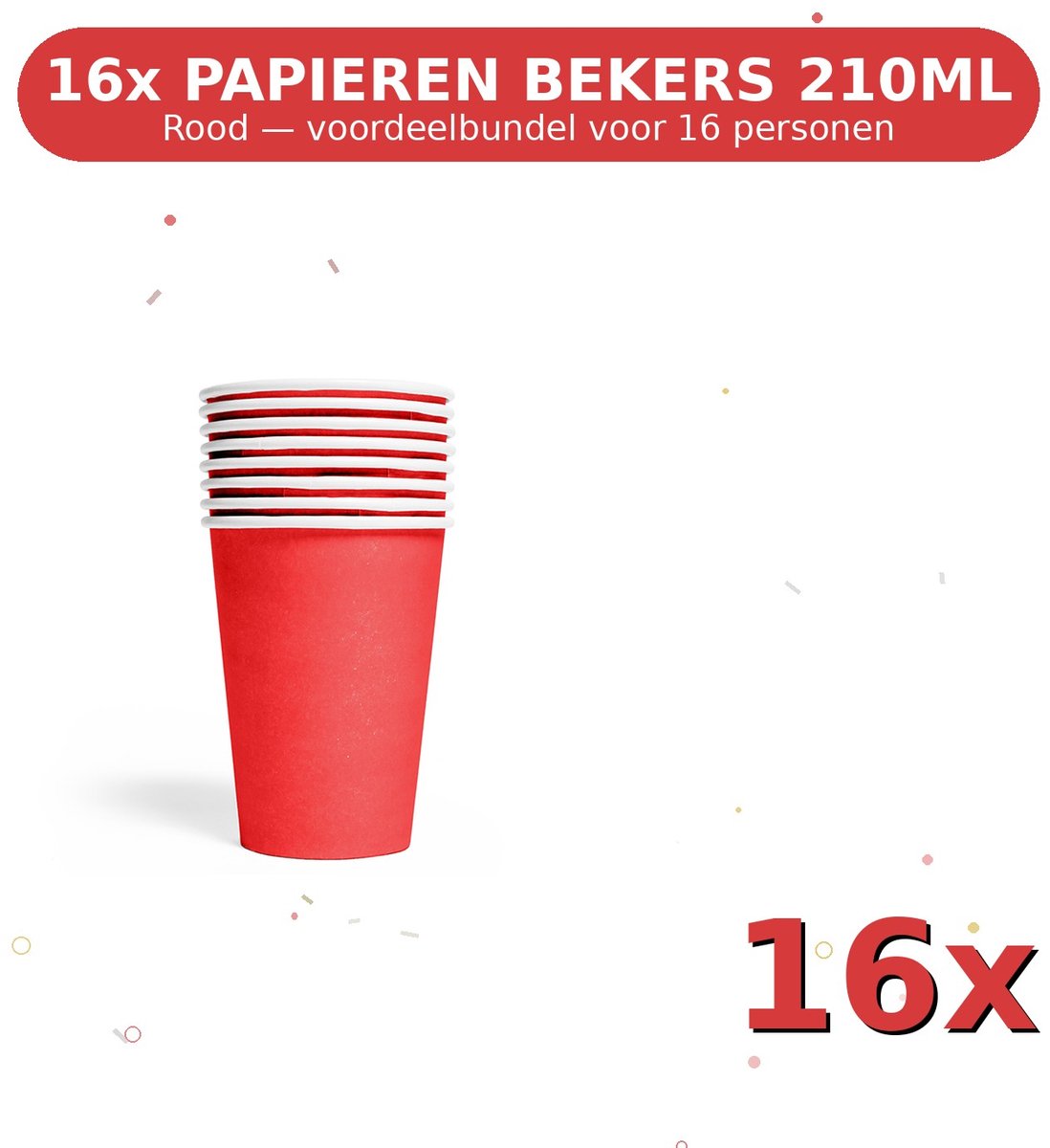Bekers 210ml FSC Rood - Voordeelverpakking 16 Stuks voor tot 16 Personen - Feestartikelen