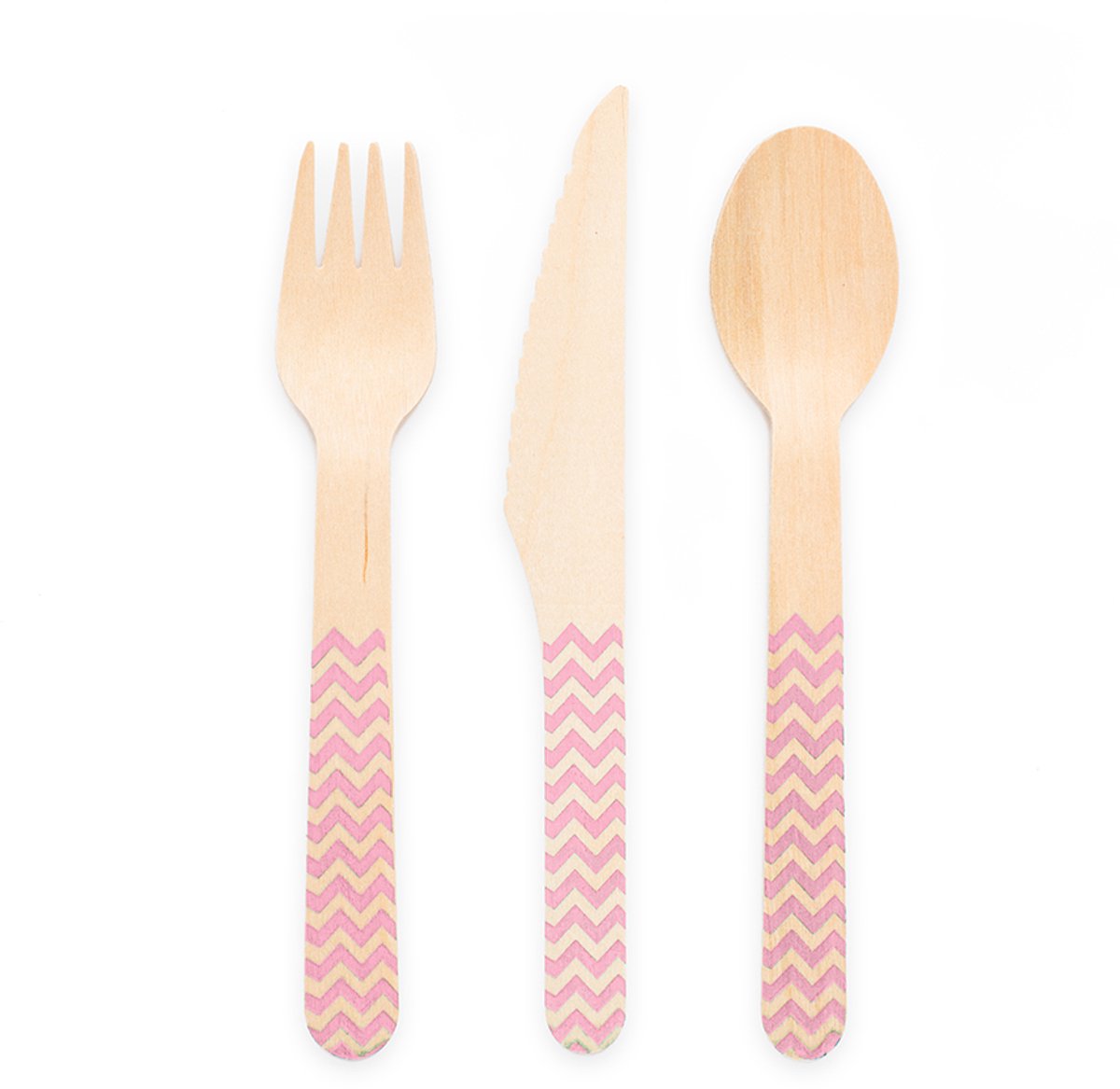 18x Houten Bestek FSC - Roze - Feestartikelen