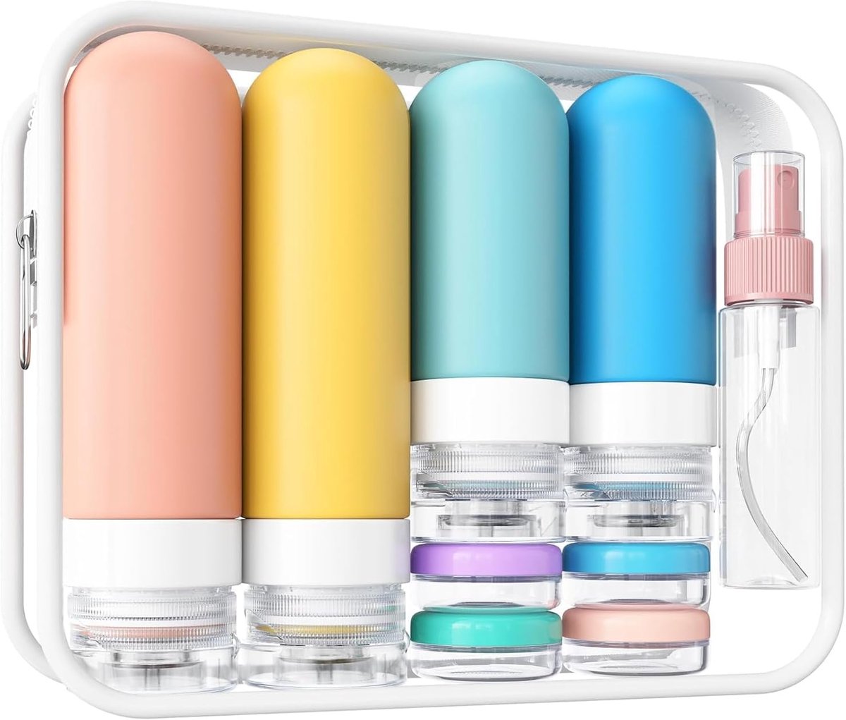 17 stuks reisflessen om te vullen, set van siliconen reisflessen, reiscontainers voor shampoo, lotion - ShopVlot