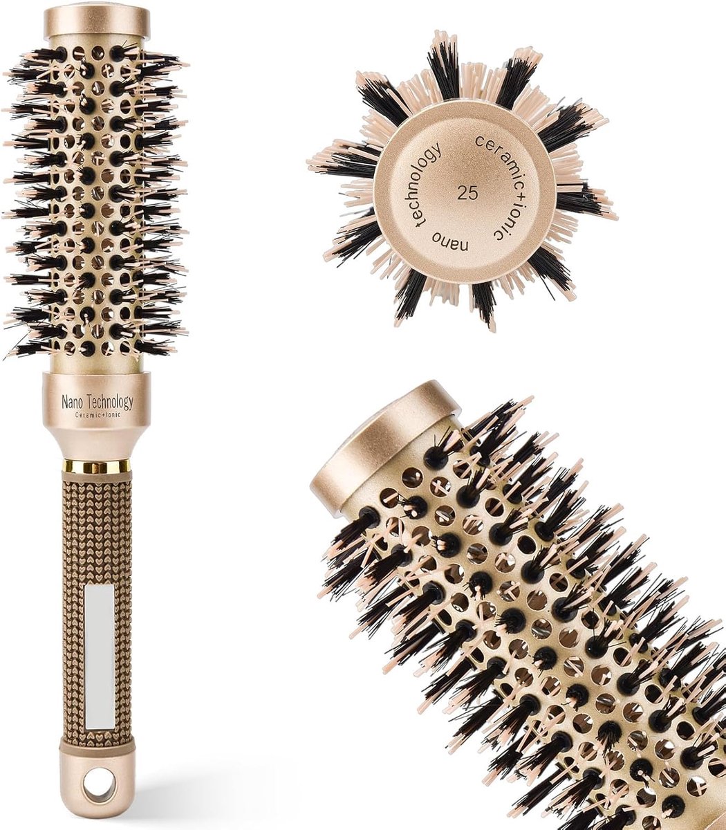 Thijox - Ronde Haarborstel, Föhnborstel, Thermoborstel, Keramische Borstel met Wildzwijnhaar, Ideaal voor Gevoelig Haar, Perfect voor Styling en Volum