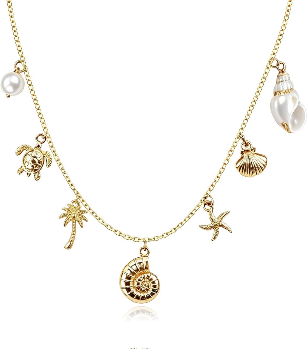 Parelketting van Schelp in Goud, Elegante Zomerketting voor Dames, Perfect voor Strand, Vakantie en Dagelijks Gebruik, Mooi Cadeau voor Vrouwen