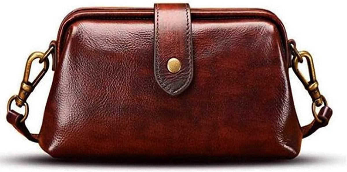 Handgemaakte Retro Doktertas voor Dames, Vintage Leren Schoudertas en Crossbody Tas met Stijl