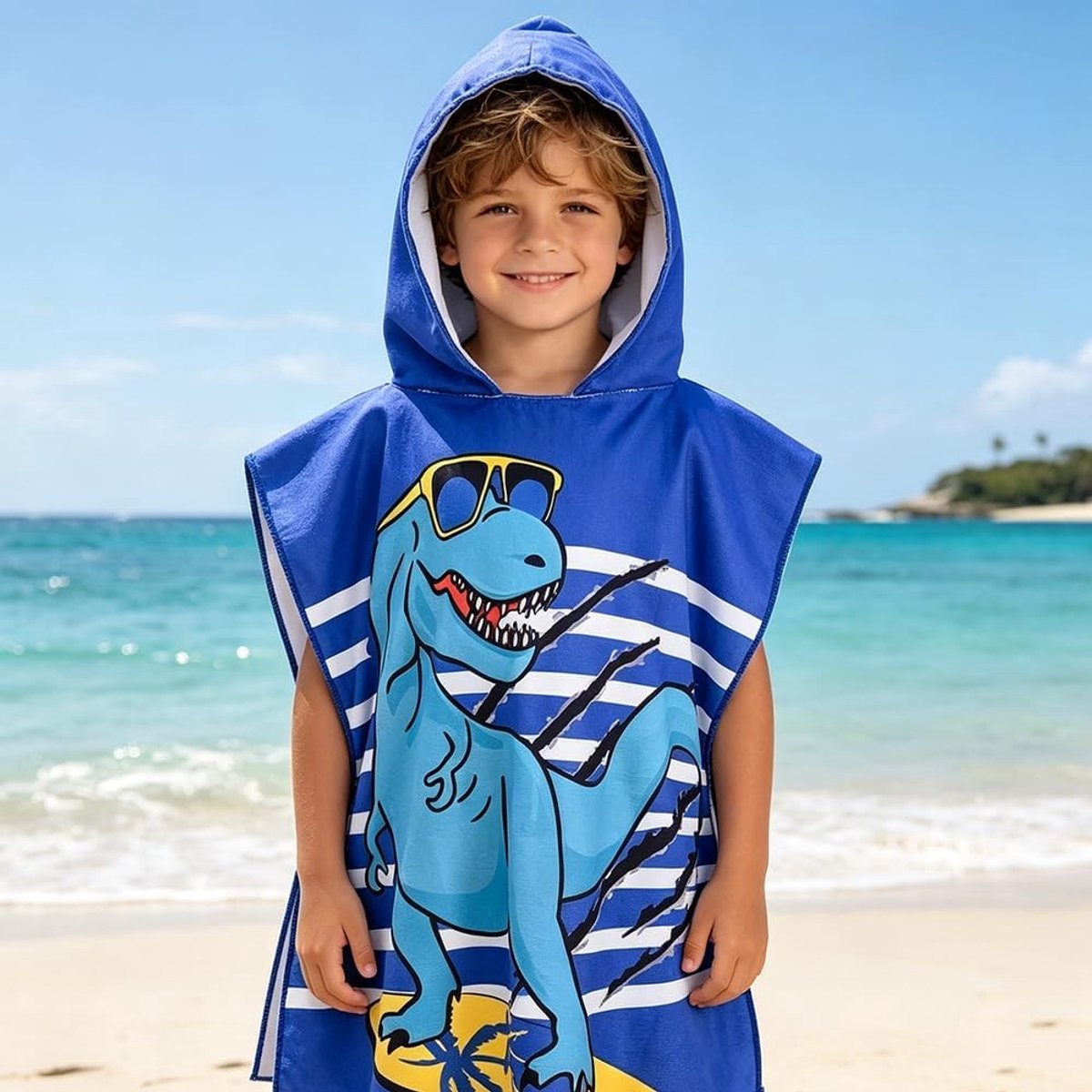 Hooded Badponcho voor Kinderen, Ultra Zacht en Absorberend, Ideaal voor Strand en Zwemmen, 70 x 150 cm, Badhanddoek voor Kinderen