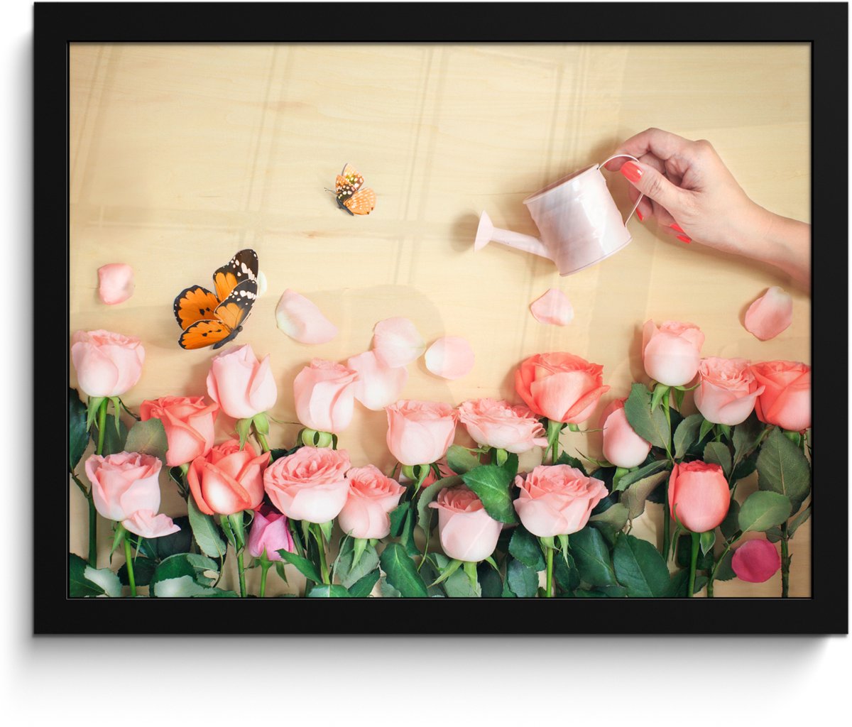 Poster in lijst - Fotolijst 40x30 cm - Posters - Bloemen - Rozen - Gieter - Posterlijst zw
