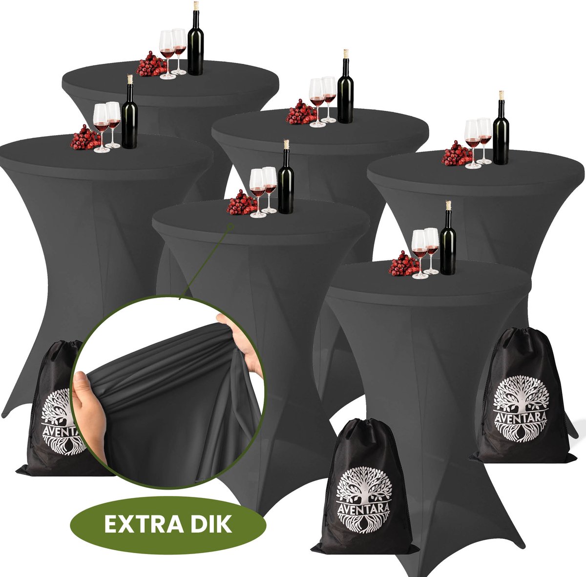 Statafelrok Grijs x 6 – Ø80-85 x 110 cm – Luxe Extra Dikke Stretch Stof – Inclusief Opbergtas – Kras- en Kreukvrije Statafelhoes – Perfect voor Horeca, Bruiloften en Feesten