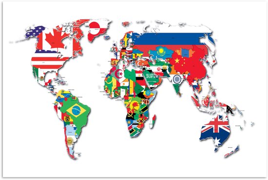 Affiche d'une carte du monde où chaque pays est représenté par son drapeau national.