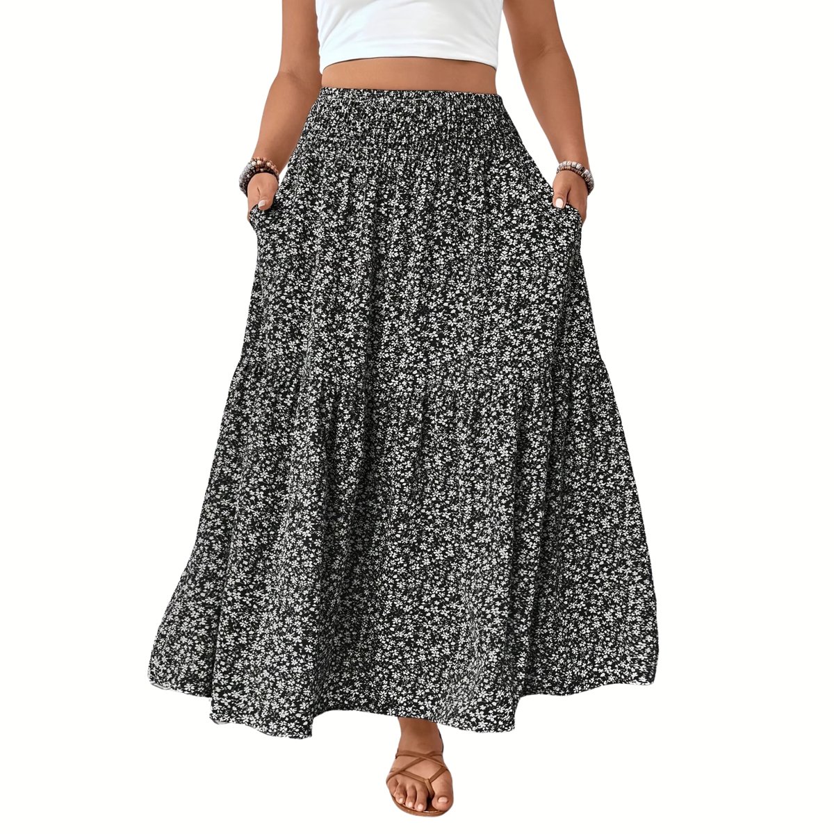 Currero Broekrok Dames Skort Skirts Skirt Rok Midi Korte Broek Culotte Wandelrok Rokje Legging Bloemen 2XL Zwarte Bloem
